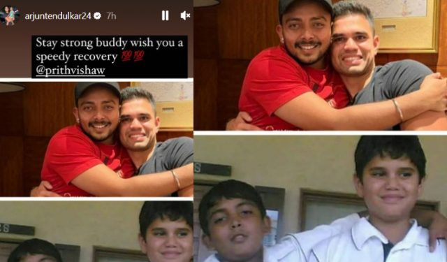 Arjun Tendulkar shares a nostalgic photo and wishes Prithvi Shaw a speedy recovery. 1 Arjun Tendulkar shares a nostalgic photo and wishes Prithvi Shaw a speedy recovery.