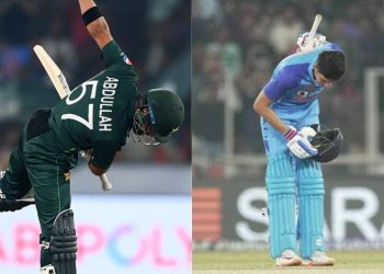 Abdullah Shafique celebrates his first ODI ton like Shubman Gill did at the CWC in 2023. 5 Abdullah Shafique celebrates his first ODI ton like Shubman Gill did at the CWC in 2023.