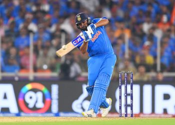 Shot of the Day: Rohit Sharma launches Matt Henry for a massive six in the second over of India vs. New Zealand's ODI World Cup 2023 match.