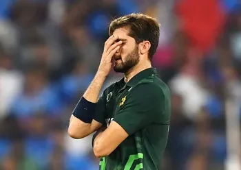 CWC 2023: Mohammad Rizwan covers his face in disappointment as a result of Shaheen Afridi's shoddy fielding.