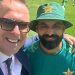 After a disagreement online, Michael Vaughan shares a selfie with Muhammad Hafeez. 6 After a disagreement online, Michael Vaughan shares a selfie with Muhammad Hafeez.