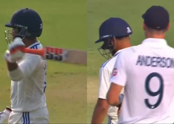 James Anderson teases Ravindra Jadeja's sword celebration in the third test between India and England (2024).