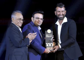 At Rajkot's Niranjan Shah Stadium, Cheteshwar Pujara was feted.