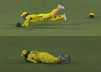 MS Dhoni dismisses Vijay Shankar, who was caught behind, by flying horizontally during CSK vs. GT.