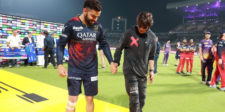Owner of the Kolkata Knight Riders Shah Rukh Khan gives Virat Kohli the new nickname "Daamad." 1 Owner of the Kolkata Knight Riders Shah Rukh Khan gives Virat Kohli the new nickname "Daamad."