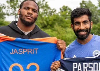 Watch: Jasprit Bumrah attempts American football and meets NFL legend Micah Parson