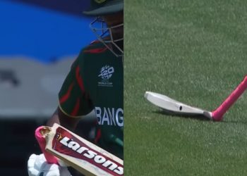 Watch as South Africa's Jaker Ali, a batter from Bangladesh, snaps his bat in half out of fury; the video becomes viral.