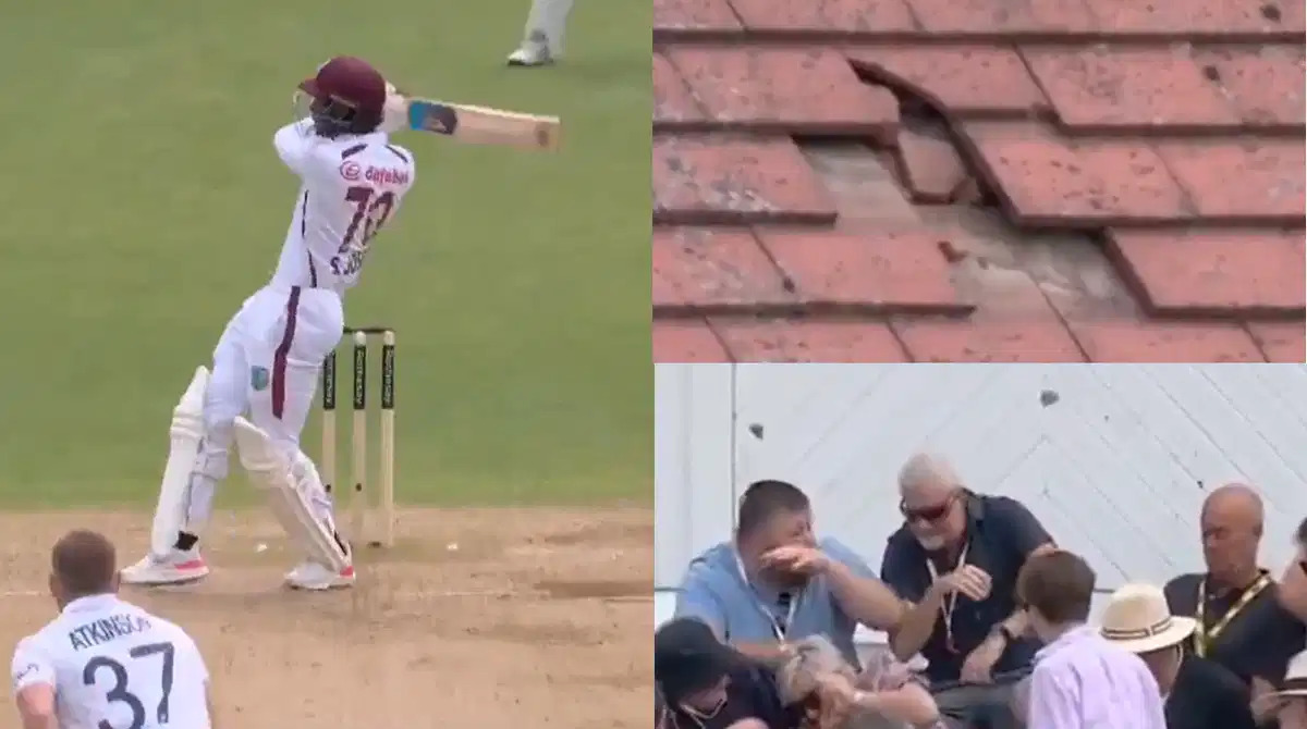 See how Shamar Joseph's incredible six against England cracks the ceiling tiles of Trent Bridge Stadium in this viral video