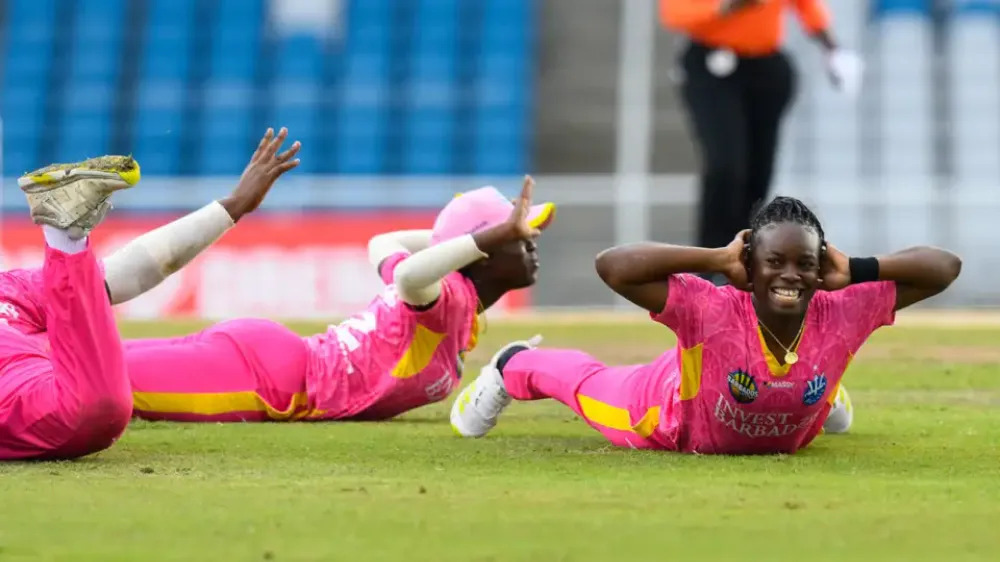 Watch: In the WCPL 2024 final, Aaliyah Alleyne of the Barbados Royals team celebrates her wicket in a special way with her teammates