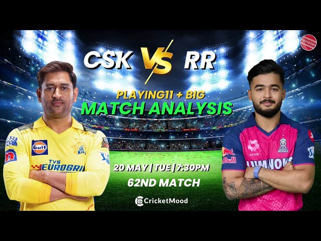CSK vs RR –62ND Match Preview | IPL 2025 | Playing 11 + Winner Prediction | Arun Jaitley Stadium