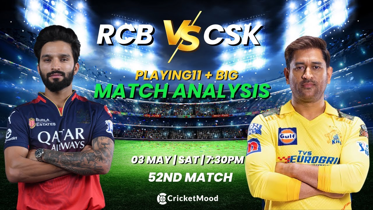 RCB vs CSK –52ND Match Preview | IPL 2025 | Playing 11 + Winner Prediction | M. Chinnaswamy Stadium