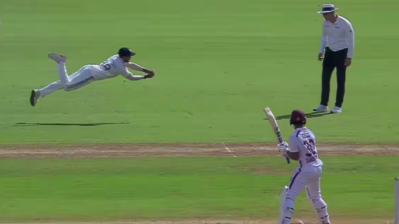 [WATCH] IND vs WI, 2025: Nitish Kumar Reddy's diving stunner sends back Tagenarine Chanderpaul