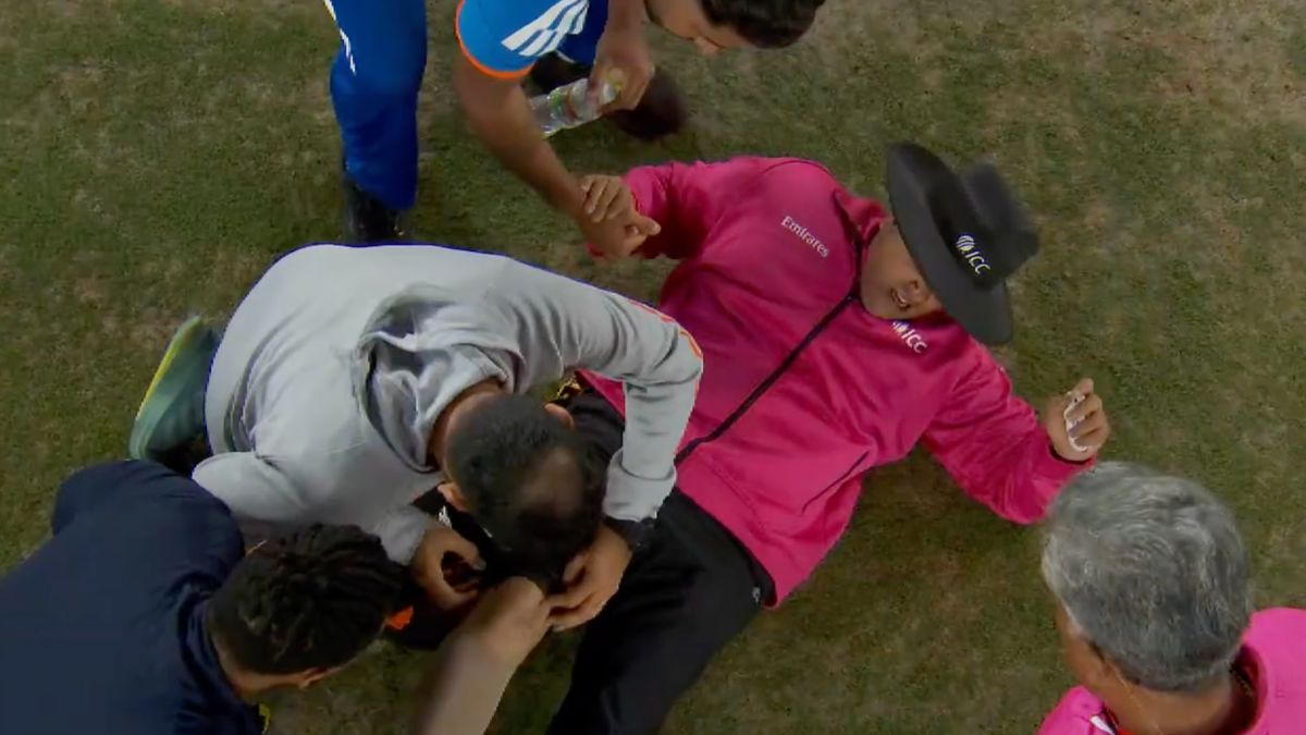 [WATCH] IND vs SA 2025: Umpire Rohan Pandit down in pain as Sanju Samson's drive hits knee