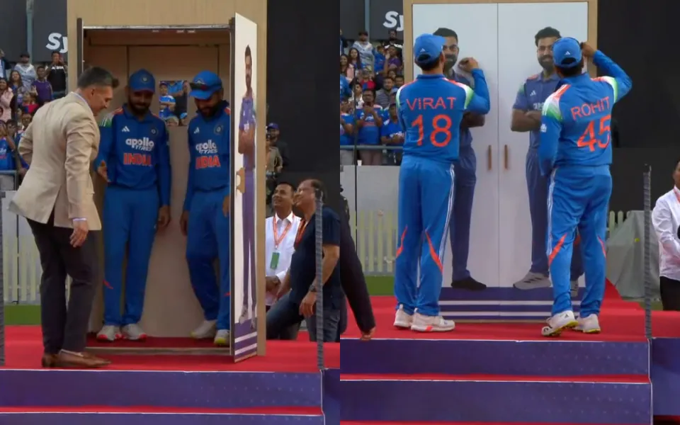 [WATCH] Virat Kohli, Rohit Sharma get felicitated by BCA in unique coming-out-of-closet act, video goes viral