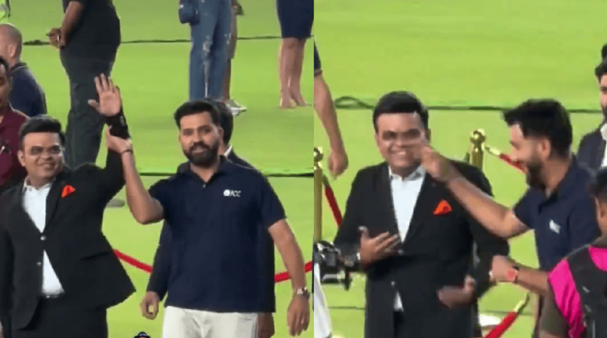 [WATCH] T20 World Cup 2026: Rohit Sharma raises Jay Shah’s hand in front of crowd after India lifts T20WC title